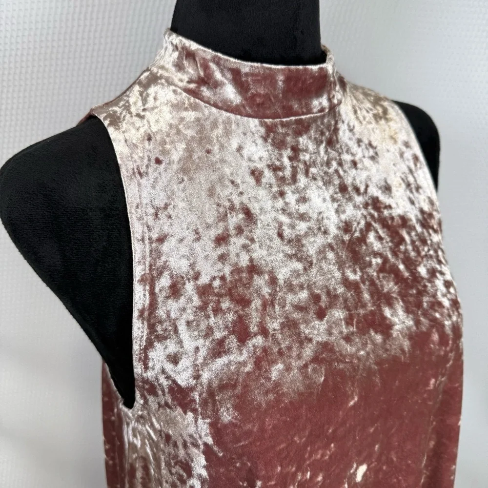 Cynthia Rowley Pink Crushed Velvet High Neck Dress Sleeveless Size Small Swing